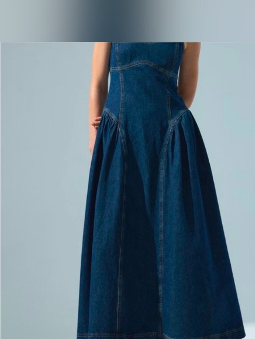 Sz S New H&M Dark Blue Denim Midi Dress with Slim Straps - Picture 3 of 4